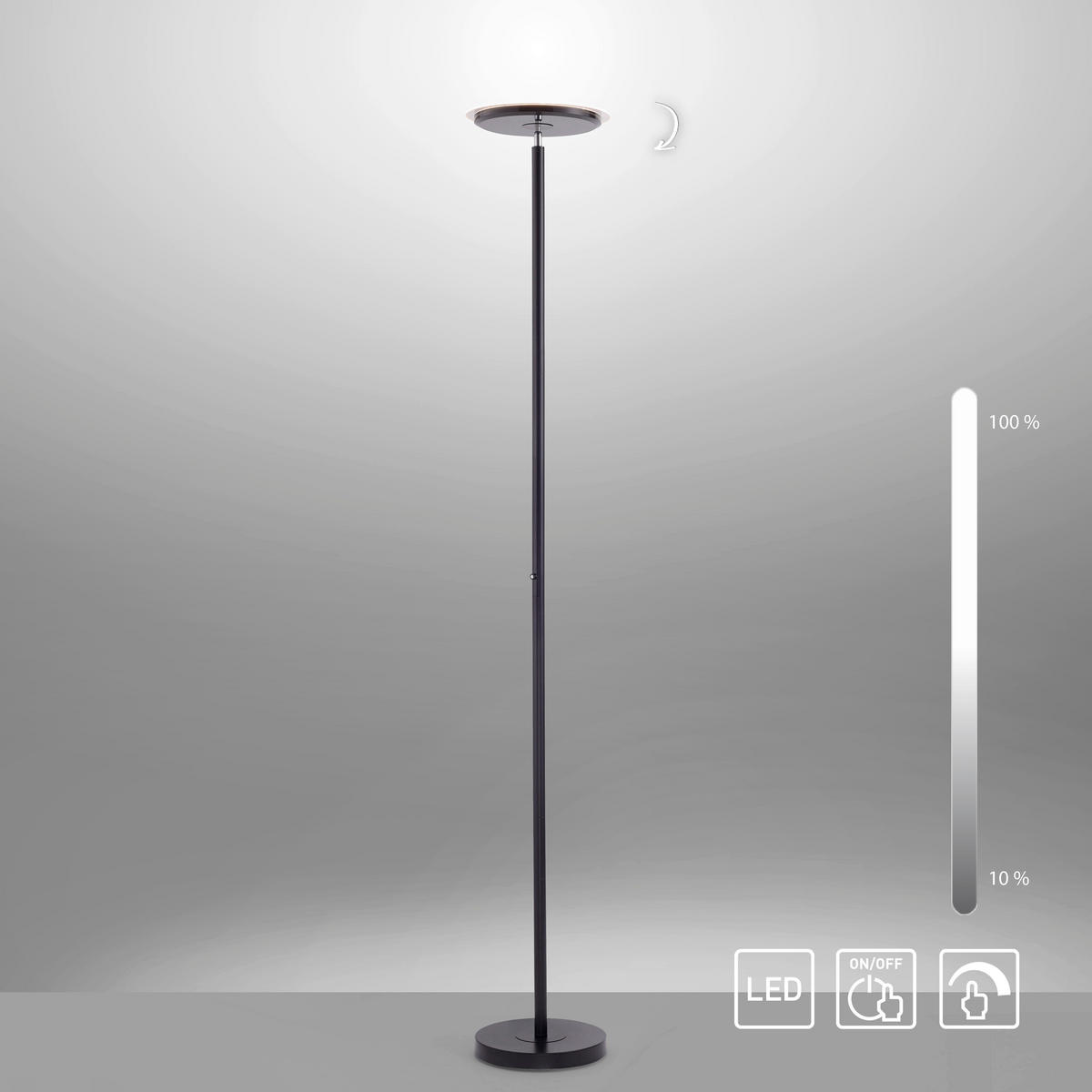 Just Light LED-Deckenfluter HANS 11729-18 schwarz Kunststoff Eisen H/D: ca. 181x30 cm 1 Brennstellen HANS - schwarz (30,00/181,00cm) - Just Light