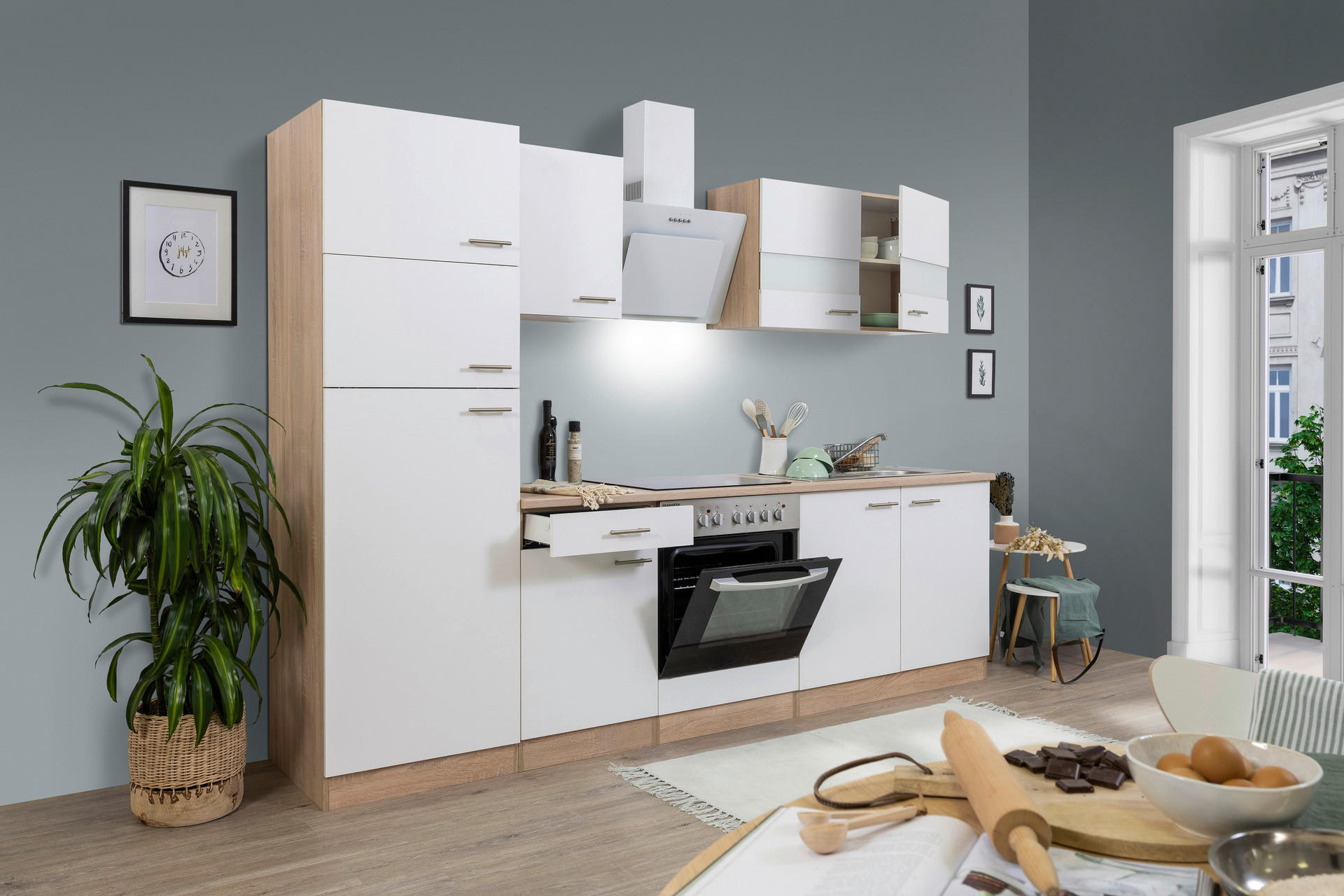 Respekta Küchenblock Economy weiß B/H/T: ca. 270x200x60 cm Economy - Eiche/weiß (270,00/200,00/60,00cm) - Respekta