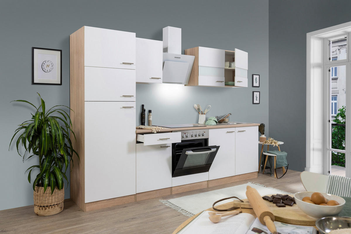 Respekta Küchenblock Economy weiß B/H/T: ca. 270x200x60 cm Economy - Eiche/weiß (270,00/200,00/60,00cm) - Respekta