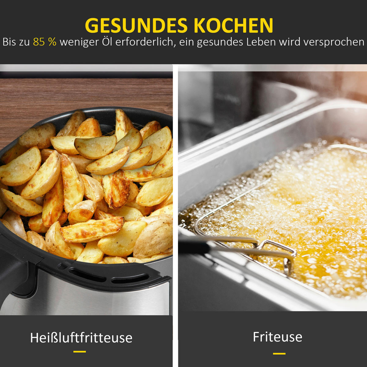HOMCOM Küchengerät 800-120V90 schwarz Polypropylen B/H/L: ca. 29x36,5x33,8 cm ca. 6,5 l Heißluftfritteuse - schwarz (33,80/29,00/36,50cm) - HOMCOM
