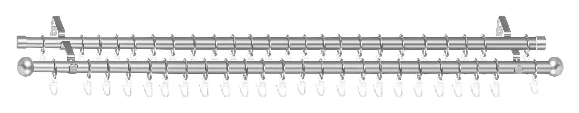 Gardinenstange Kugel Chrom Metall D: ca. 2 cm ausziehbar von ca. 130 bis 240 cm 2.0 Läufe