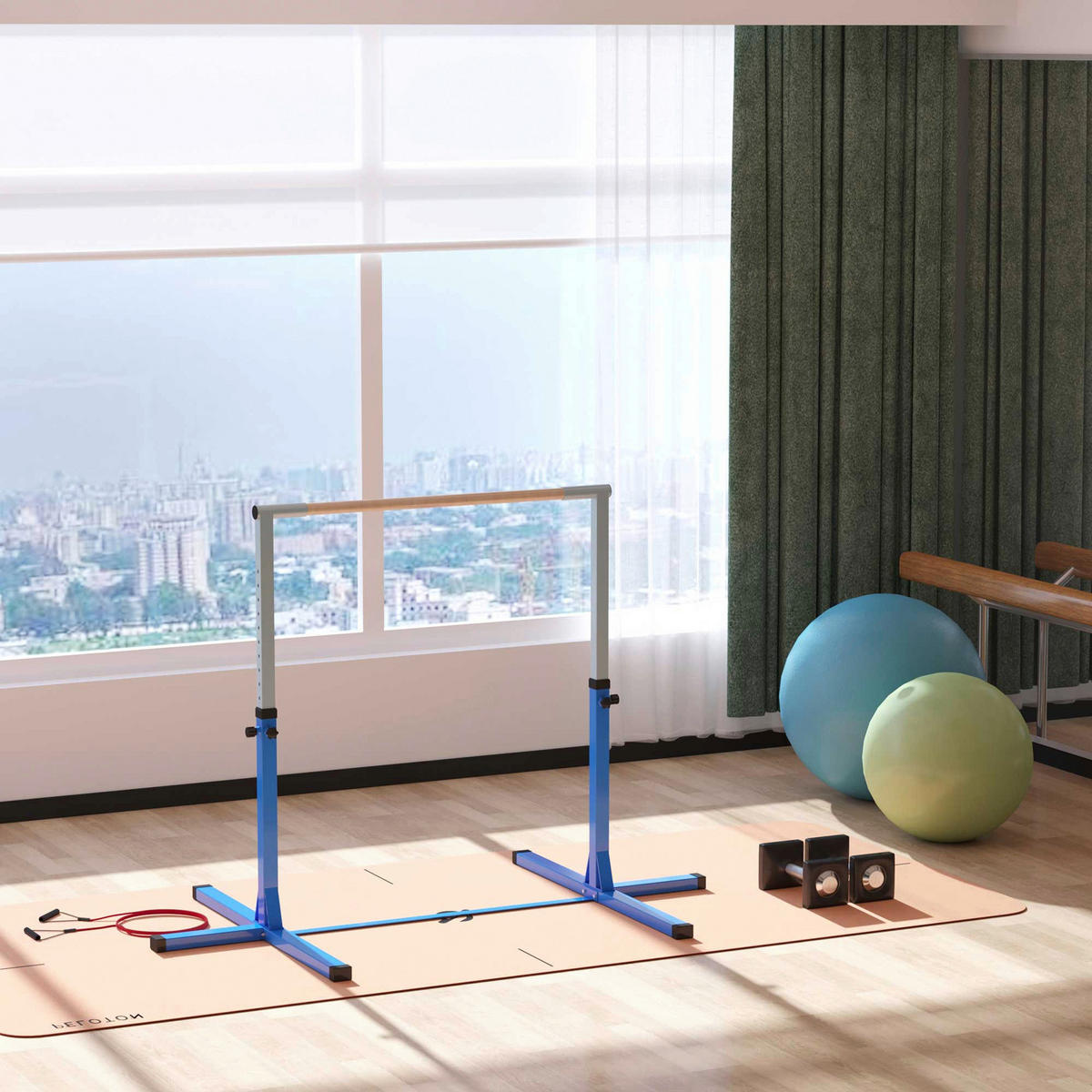 HOMCOM Kinder-Gymnastikstange B/H/L: ca. 121x150x194 cm Kinder-Gymnastikstange - blau (194,00/121,00/150,00cm) - HOMCOM