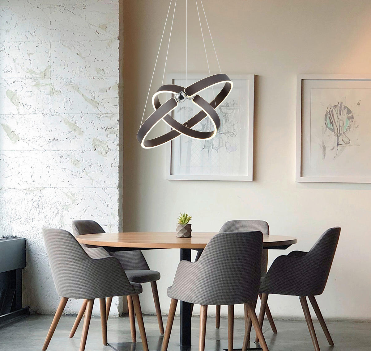 GLOBO LED-Pendelleuchte bronze Opal Metall Acryl H/L: ca. 125x60 cm LED-Pendelleuchte_Hendricks - Opal/bronze (60,00cm) - GLOBO