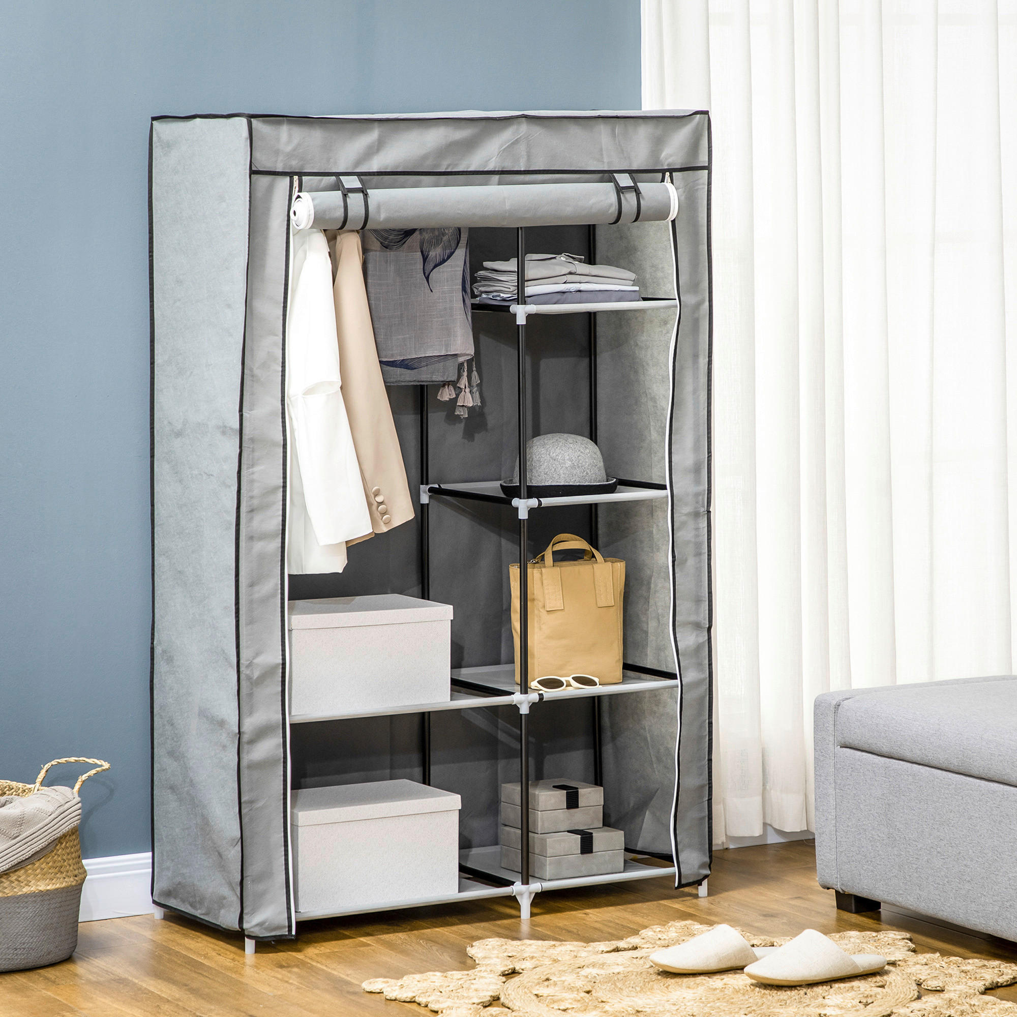 HOMCOM Kleiderschrank grau Polypropylen B/H/L: ca. 43x103x162,5 cm Stoffschrank - grau (162,50/43,00/103,00cm) - HOMCOM