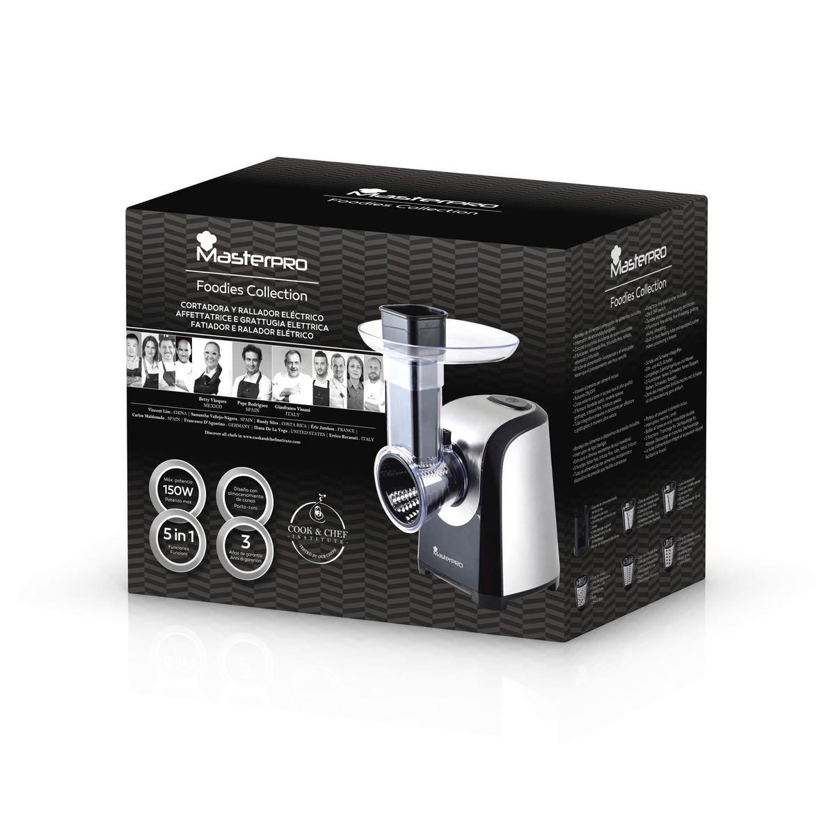 MASTERPRO Reibe elektrisch silber schwarz Edelstahl Kunststoff B/H/T: ca. 245x30,5x20,3 cm ca. 150 W Foodies BGMP-9103 - schwarz/silber (245,00/30,50/20,30cm) - MASTERPRO