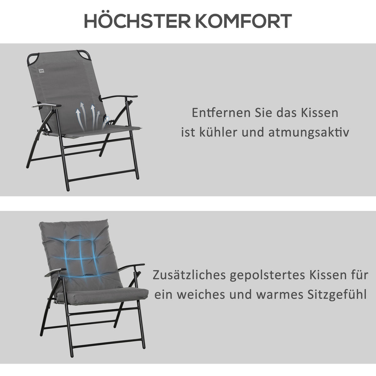 Outsunny Campingstuhl grau Metall B/H/L: ca. 65x94x65 cm Campingstuhl - grau (65,00/65,00/94,00cm) - Outsunny