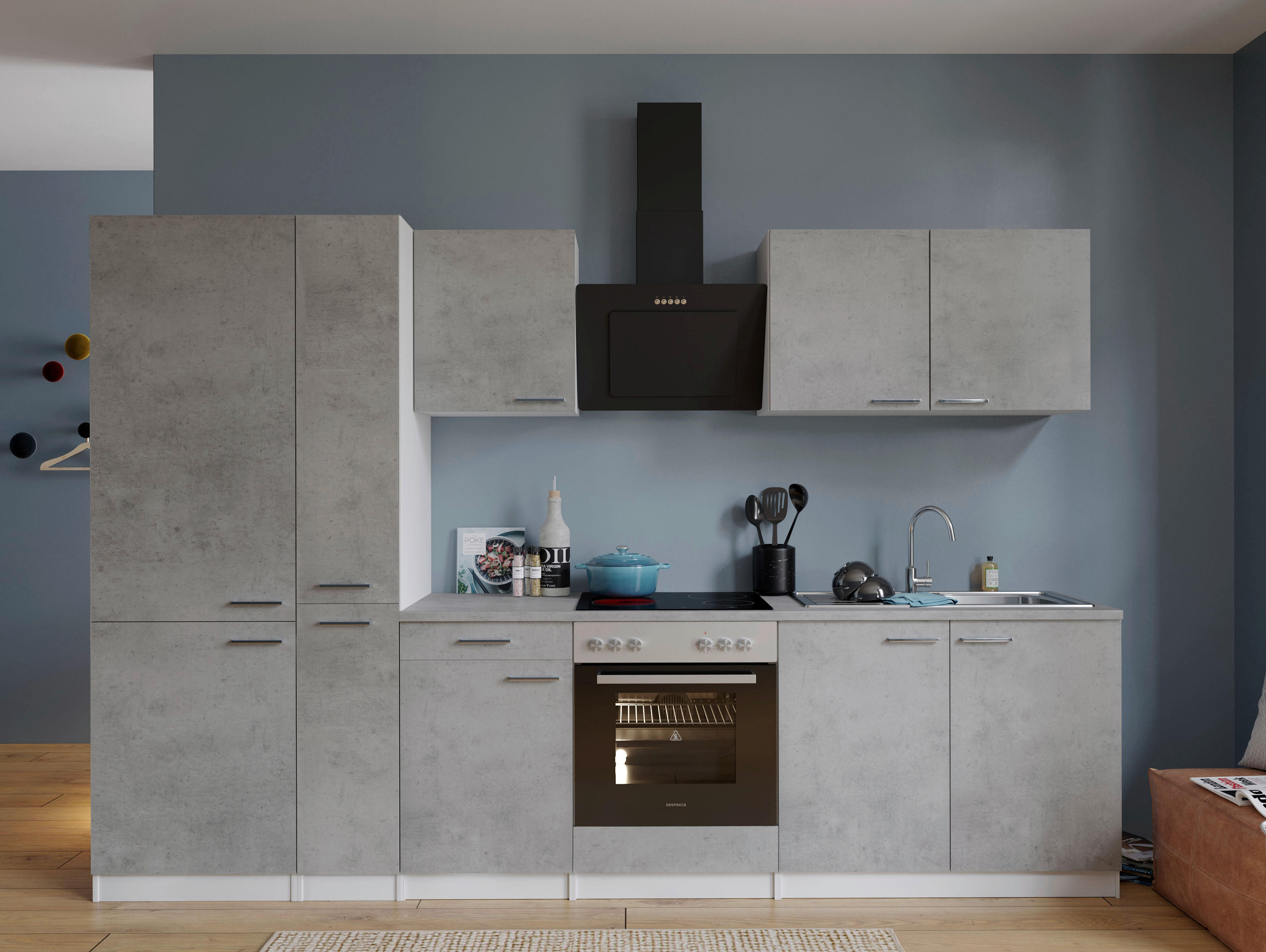 Respekta Küchenblock Malia Beton Optik B/H/T: ca. 300x200x60 cm Malia - Beton/weiß (300,00/200,00/60,00cm) - Respekta