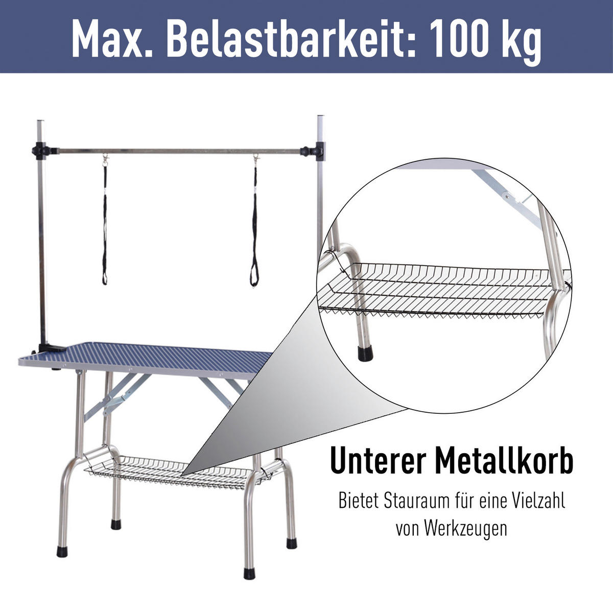 PawHut Hundetrimmtisch blau Gummi B/H/L: ca. 60x170x107 cm Hundetrimmtisch - blau (107,00/60,00/170,00cm) - PawHut