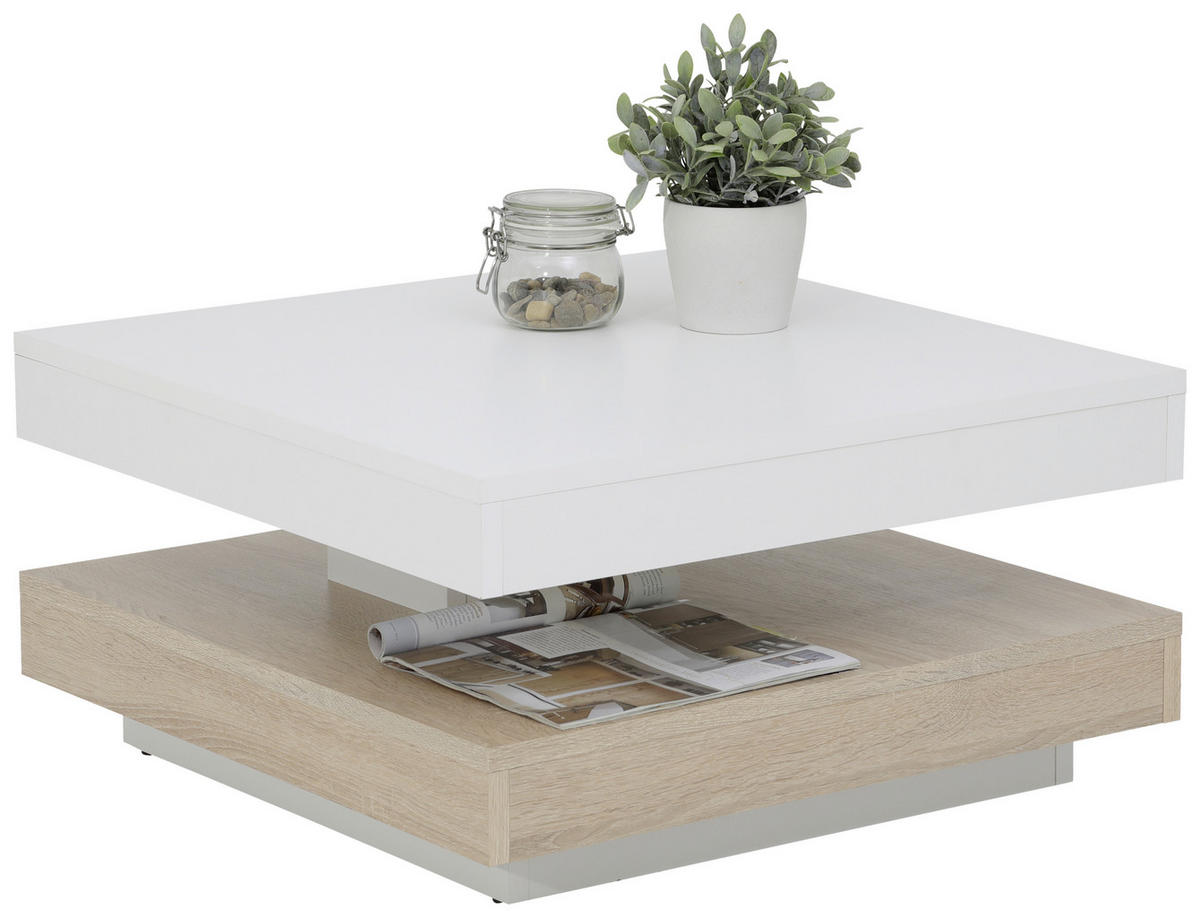 Couchtisch ANDY weiß Eiche Sonoma Nachbildung B/H/T: ca. 67x35x67 cm ANDY - Eiche/weiß (67,00/35,00/67,00cm) - Hela