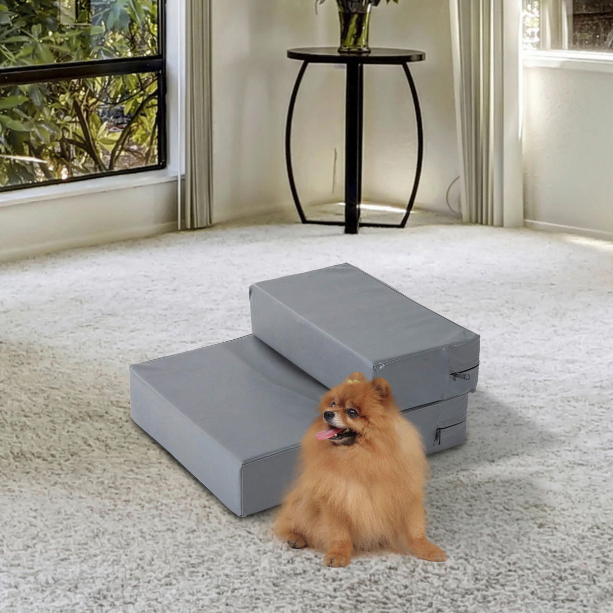 PawHut Hundetreppe grau Kunstleder B/H/L: ca. 39x20x42 cm Hundetreppe - grau (42,00/39,00/20,00cm) - PawHut