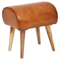 Wohnling Sitzhocker braun natur Leder Echtholz B/H/T: ca. 45x53x40 cm Sitzhocker - braun/natur (45,00/53,00/40,00cm) - Wohnling