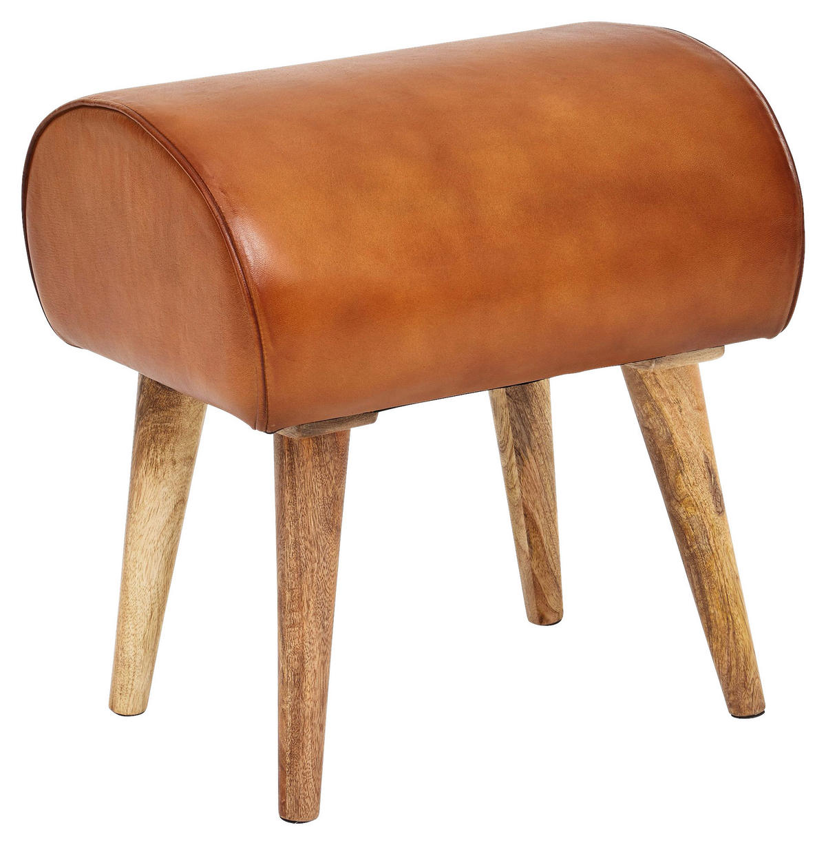Wohnling Sitzhocker braun natur Leder Echtholz B/H/T: ca. 45x53x40 cm Sitzhocker - braun/natur (45,00/53,00/40,00cm) - Wohnling