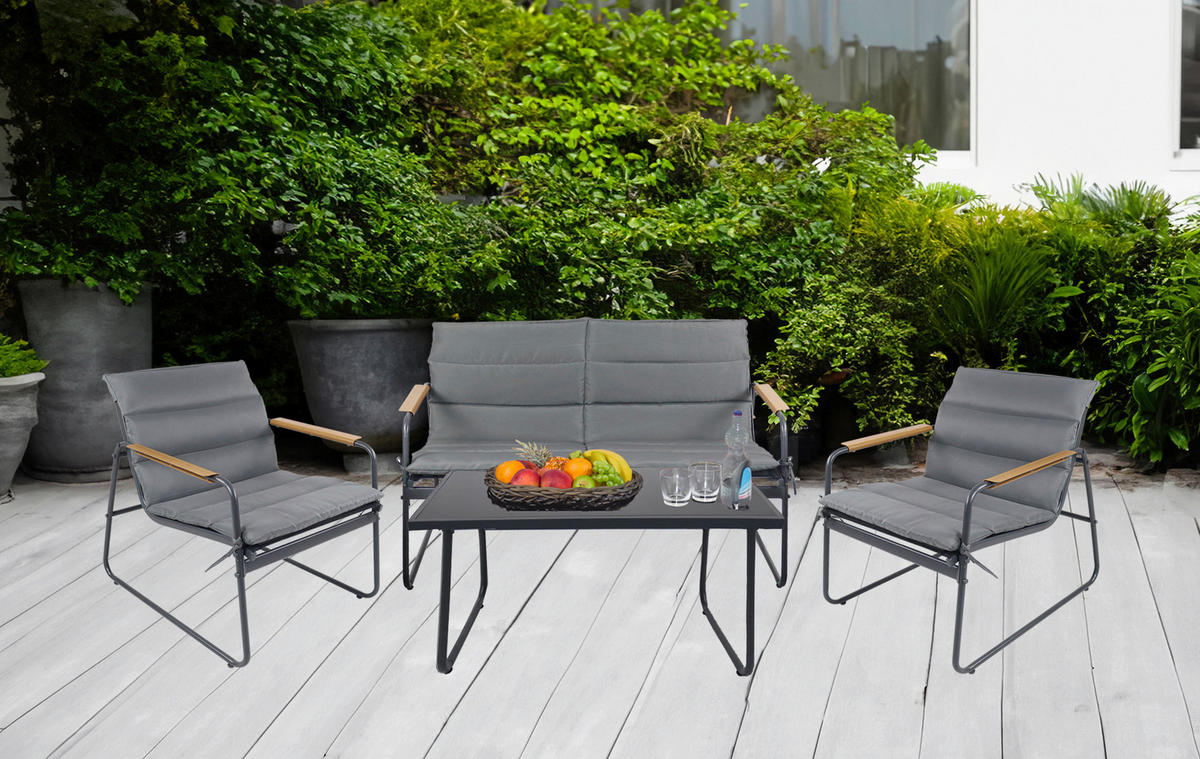 VCM Gartensitzgruppe grau Metall B/H/L: ca. 110x76x74 cm Gartensitz-/Essgruppe 4 tlg. - grau (74,00/110,00/76,00cm) - VCM