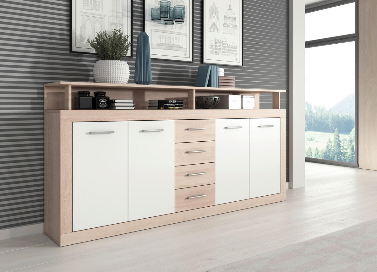 Kommode LUNA XXL Eiche Sonoma Nachbildung weiß matt B/H/T: ca. 190x95,9x31,9 cm LUNA XXL - Eiche/weiß (190,00/95,90/31,90cm) - WIPMEB