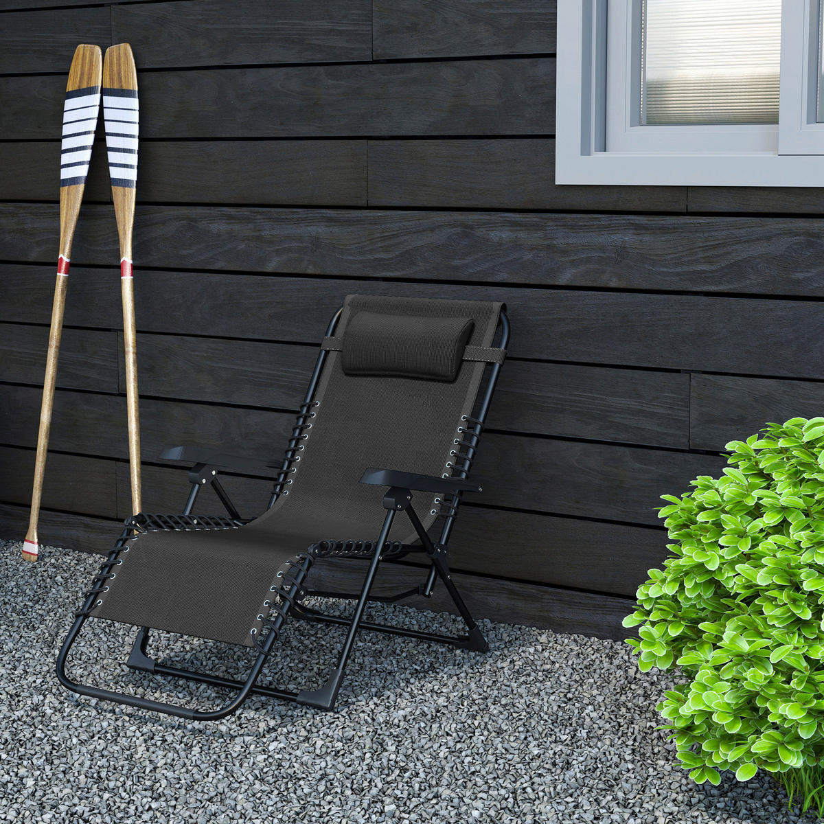 Outsunny Sonnenliege schwarz Metall B/H/L: ca. 65x112x90 cm Sonnenliege - schwarz (90,00/65,00/112,00cm) - Outsunny