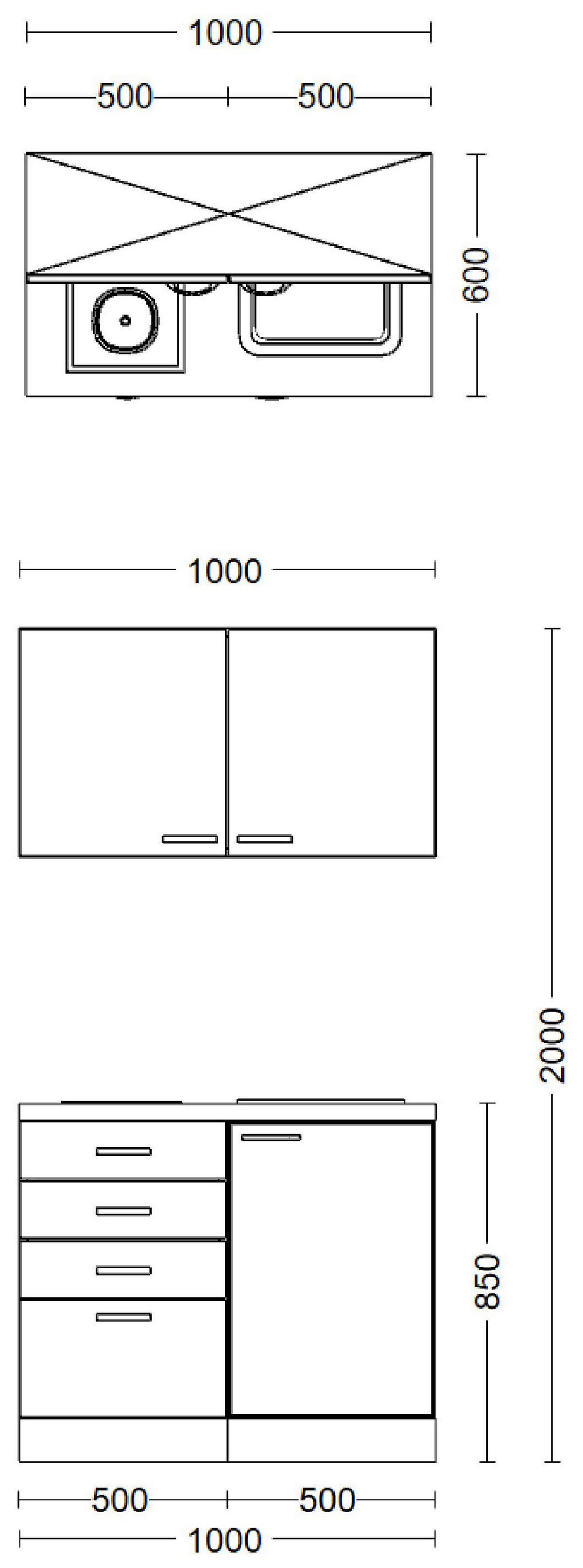 Küchenblock Wito weiß B/H/T: ca. 100x200x60 cm Wito - weiß/Edelstahl (100,00/200,00/60,00cm) - Flex-Well