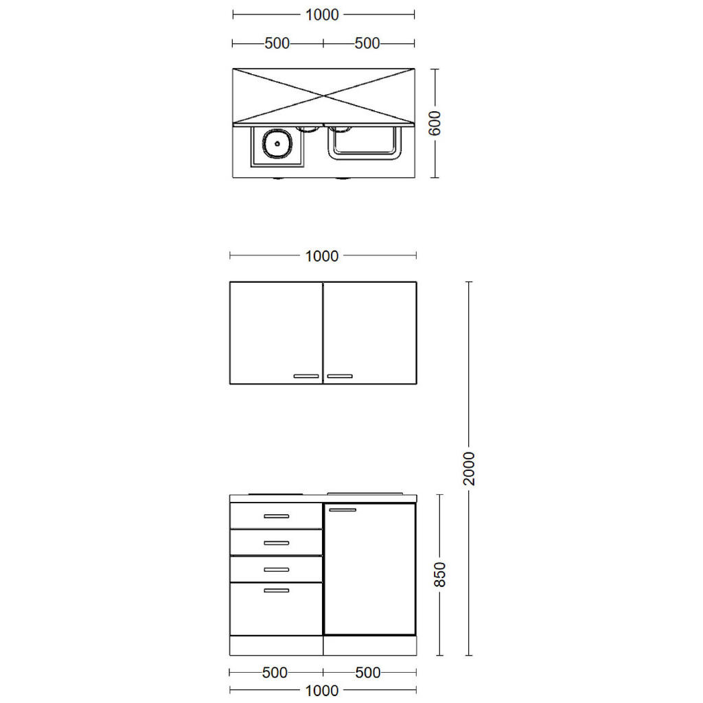 Thumbnail - Küchenblock Wito weiß B/H/T: ca. 100x200x60 cm