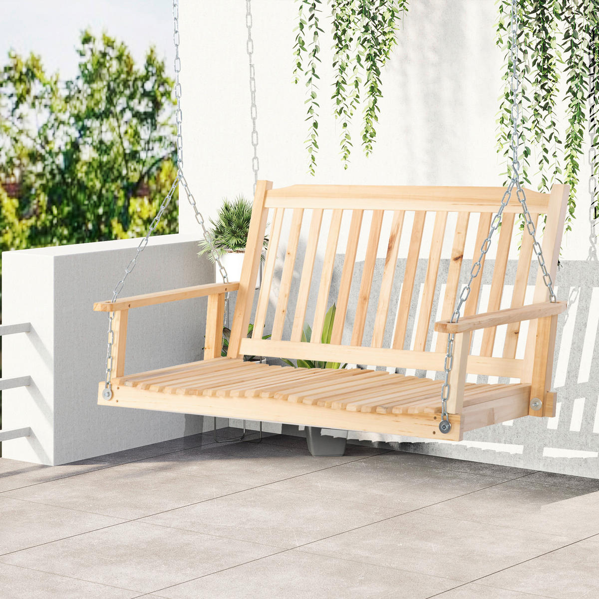 Outsunny Hängebank natur Holz B/H/L: ca. 69x60x117 cm Hängebank - natur (117,00/69,00/60,00cm) - Outsunny