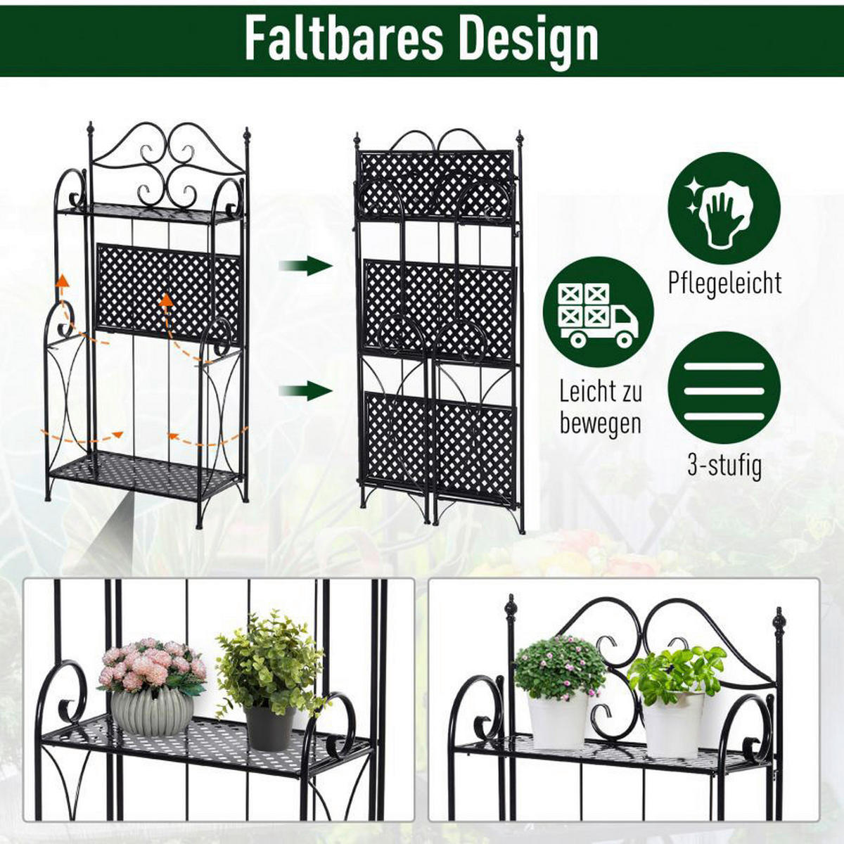 Outsunny Gartenregal schwarz Metall B/H/T: ca. 56x114x30 cm Gartenregal 845-268 - schwarz (56,00/114,00/30,00cm) - Outsunny