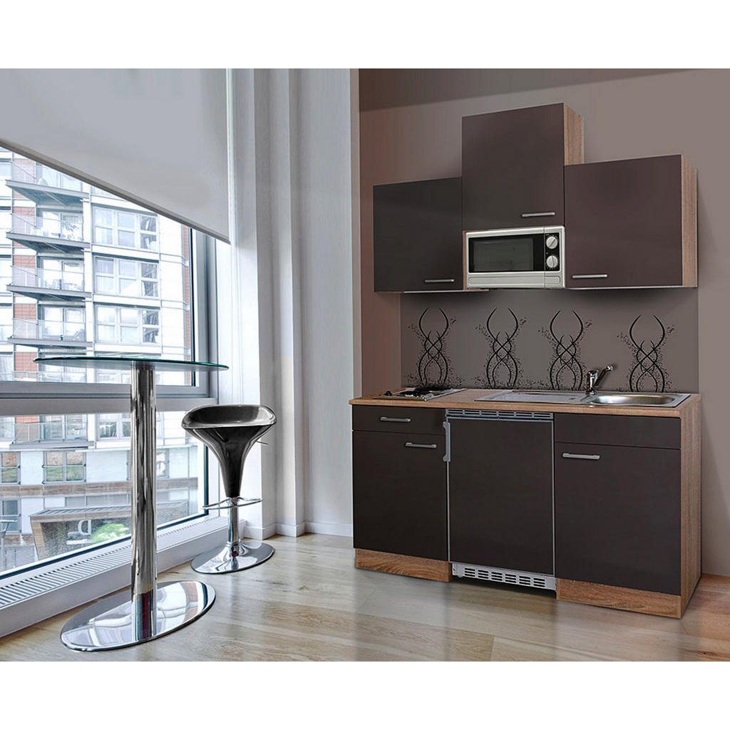Respekta Küchenzeile KB150ESGMI 150 cm Grau-Eiche Sägeräu Nachbildung