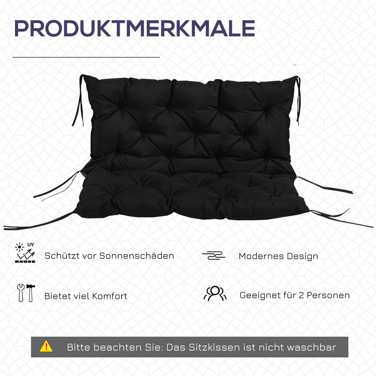 Outsunny Bankauflage schwarz Schaumstoff B/H/L: ca. 98x8x100 cm Bankauflage - schwarz (100,00/98,00/8,00cm) - Outsunny