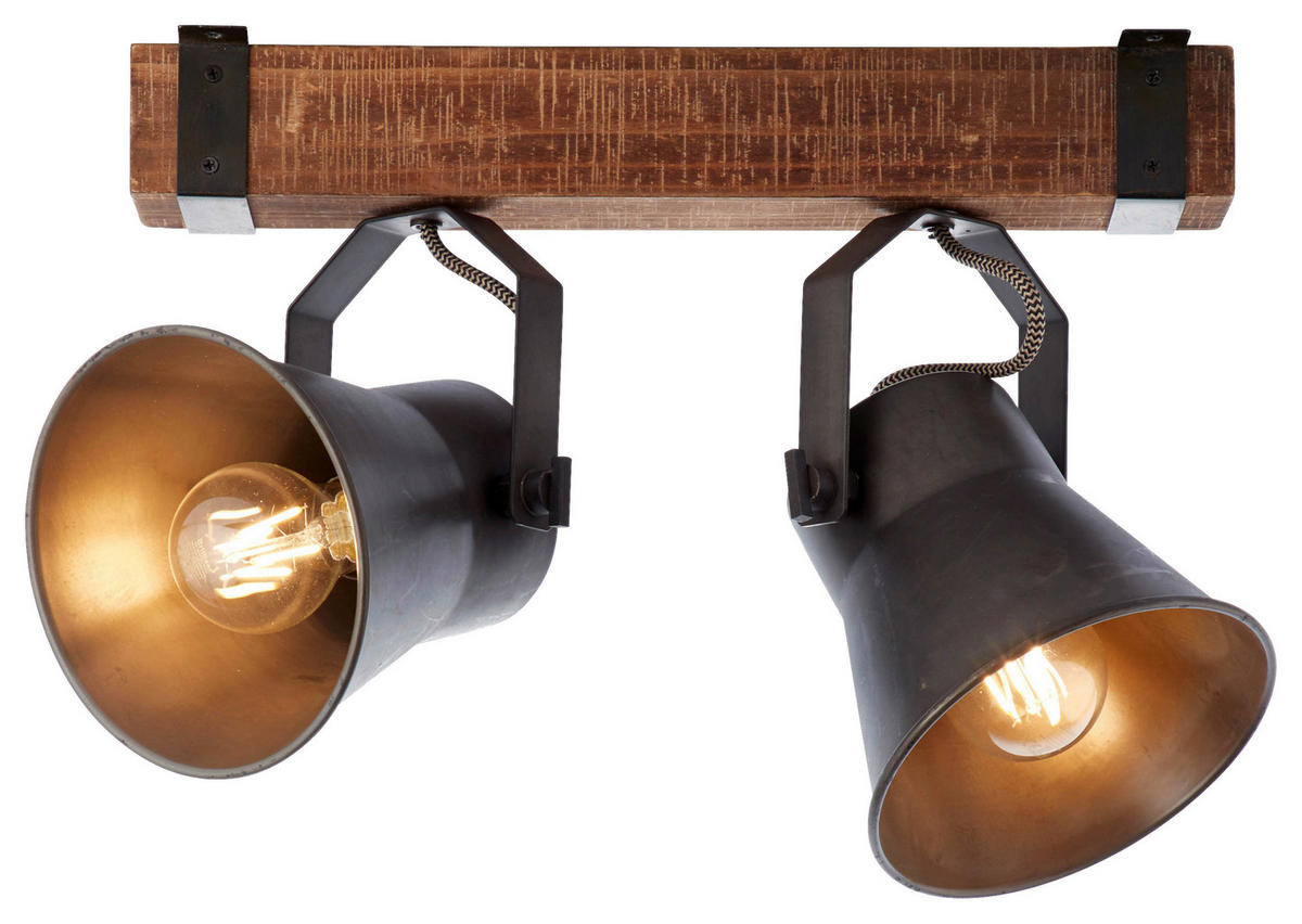 Brilliant Spotbalken 82129/46 schwarz braun Metall Holz B/H/T: ca. 40x24x17 cm E27 2 Brennstellen Plow - braun/schwarz (40,00/24,00/17,00cm) - Brilliant
