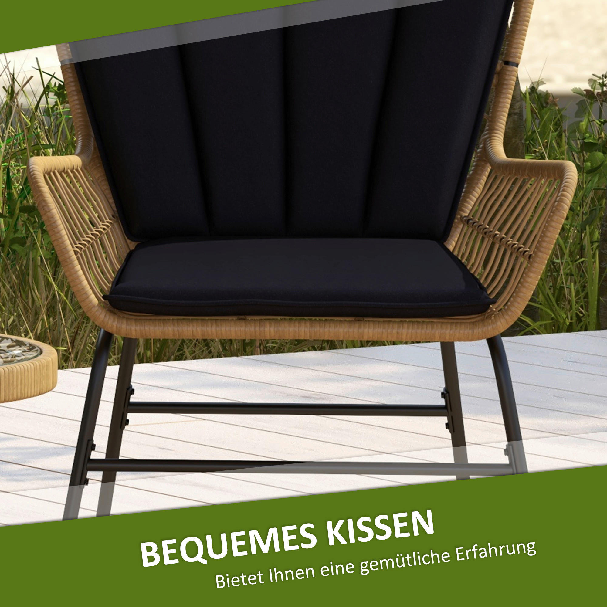 Thumbnail - Outsunny Bistro-Set schwarz Polyrattan B/H/L: ca. 68x95x78 cm