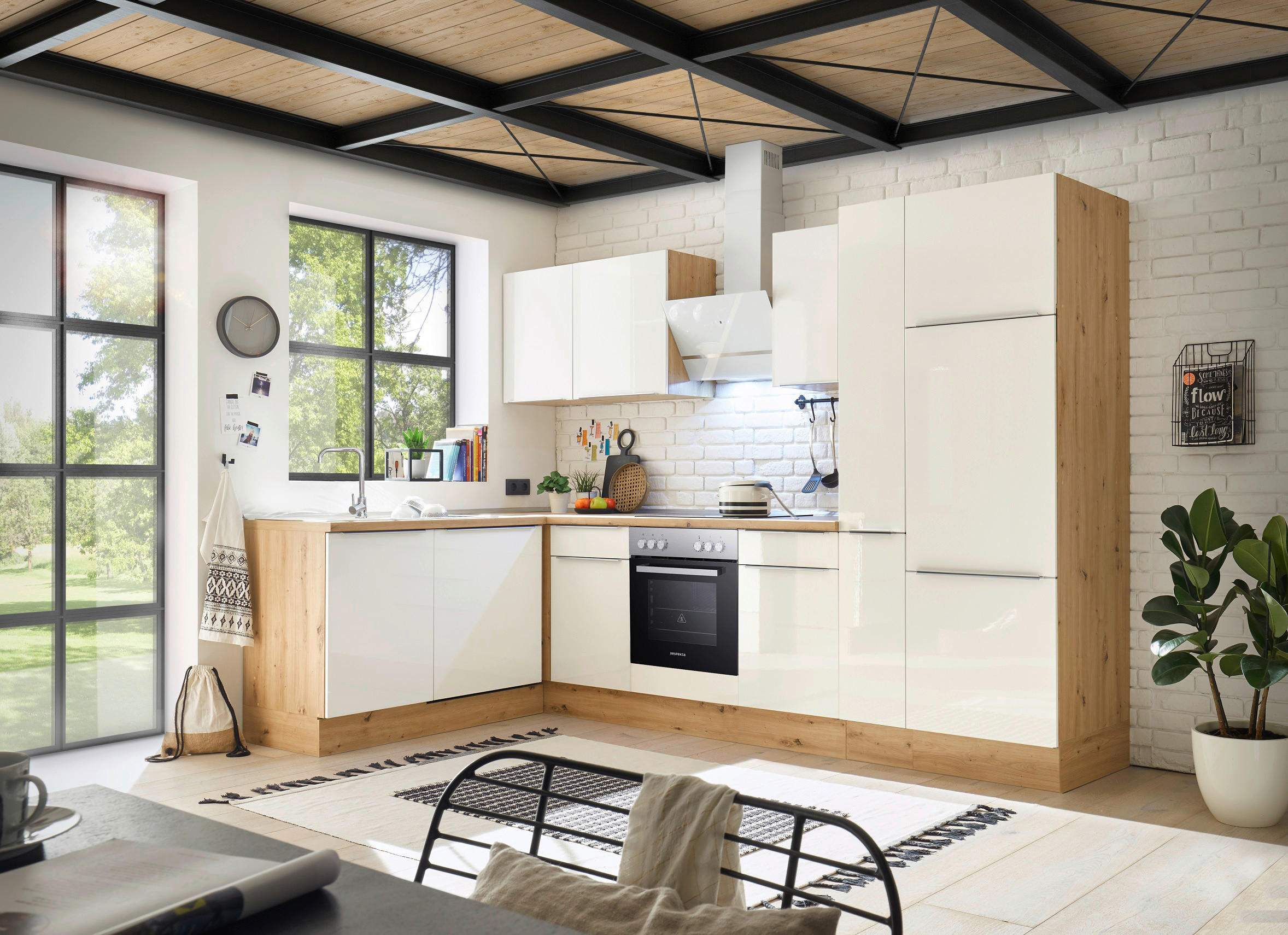 Respekta Winkelküche Marleen weiß Hochglanz B/H/T: ca. 310x211x170 cm Marleen - Eiche/weiß (310,00/211,00/170,00cm) - Respekta