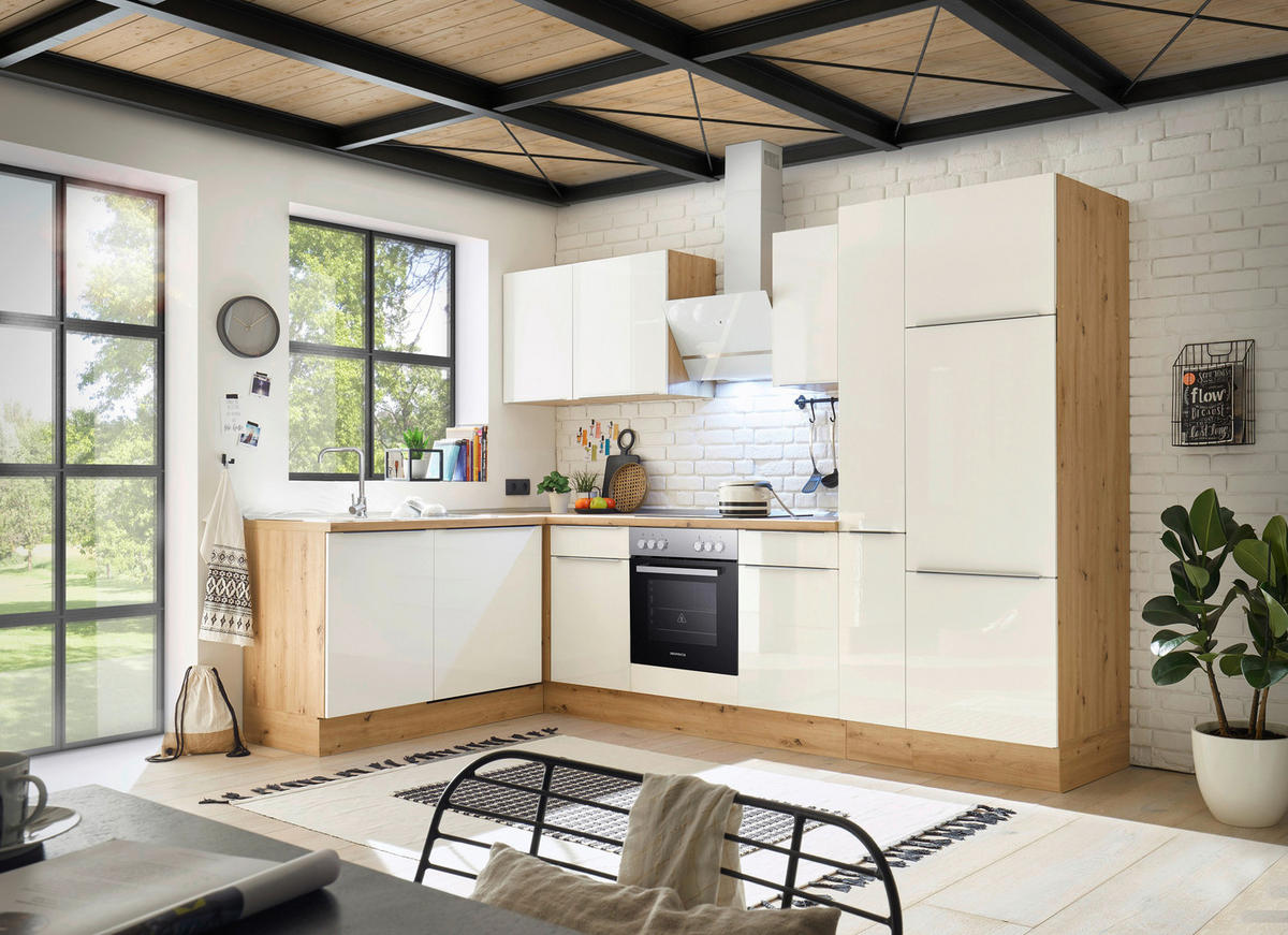 Respekta Winkelküche Marleen weiß Hochglanz B/H/T: ca. 310x211x170 cm Marleen - Eiche/weiß (310,00/211,00/170,00cm) - Respekta