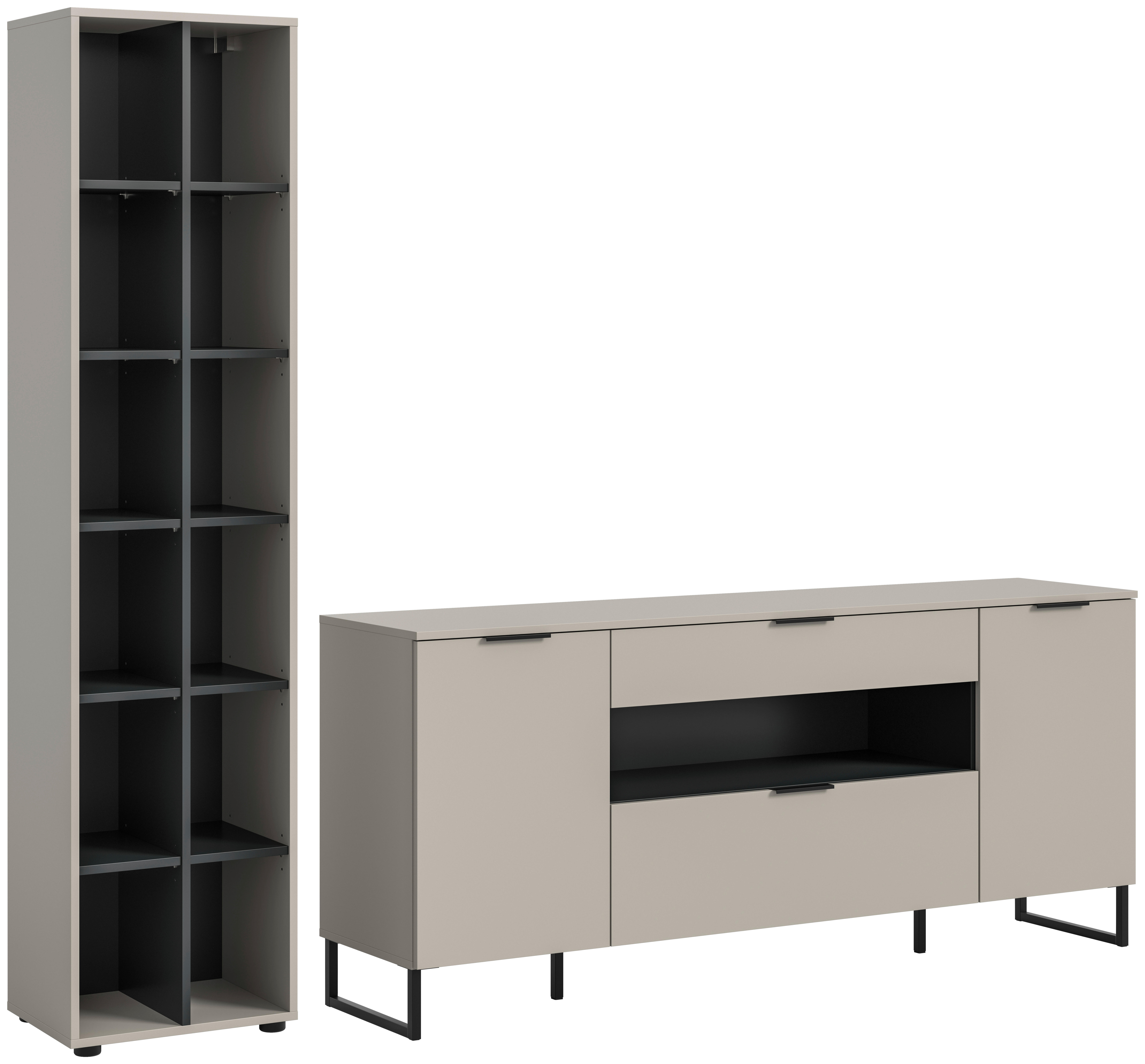 Wohnwand Noida Kaschmirgrau Nachbildung schwarz B/H/T: ca. 245x192x41 cm Noida - schwarz (245,00/192,00/41,00cm) - xonox.home