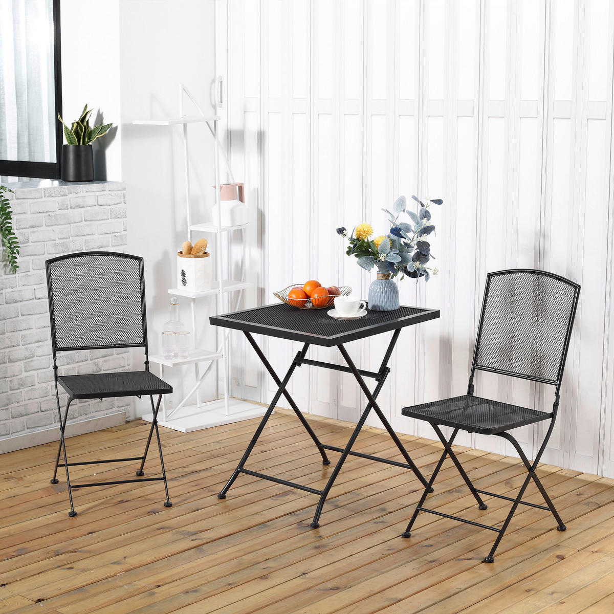 Outsunny Balkonset schwarz Metall B/H/L: ca. 60x70x60 cm Balkonset - schwarz (60,00/60,00/70,00cm) - Outsunny