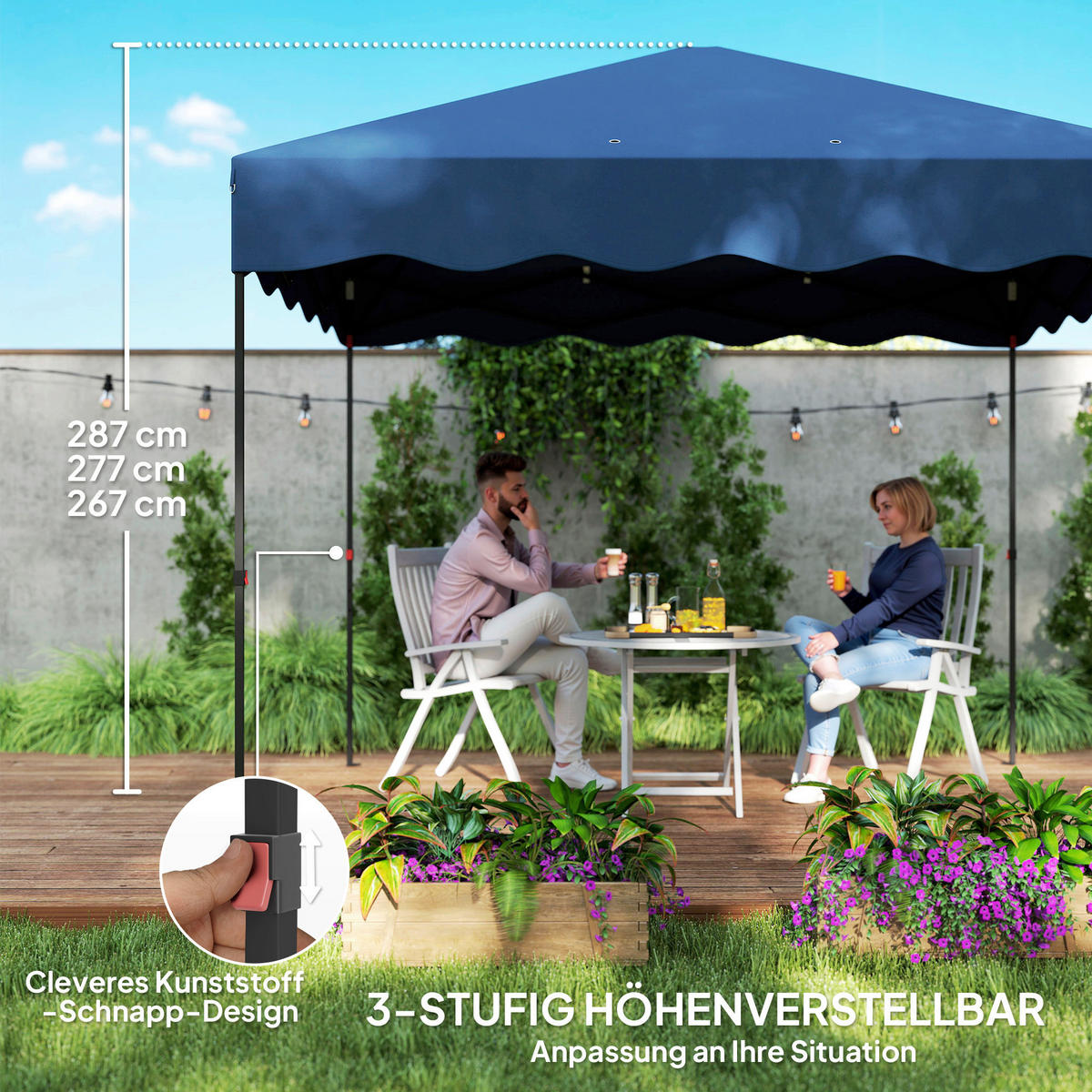 Outsunny Pavillon blau Metall B/H/L: ca. 297x287x297 cm Pavillon - blau (297,00/297,00/287,00cm) - Outsunny