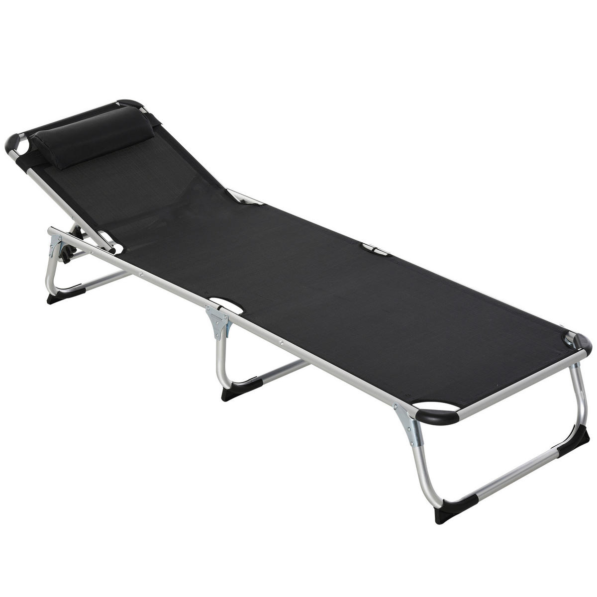 Outsunny Sonnenliege mit Kopfkissen schwarz Aluminium B/H/L: ca. 60x76x170 cm Sonnenliege mit Kopfkissen - schwarz (170,00/60,00/76,00cm) - Outsunny