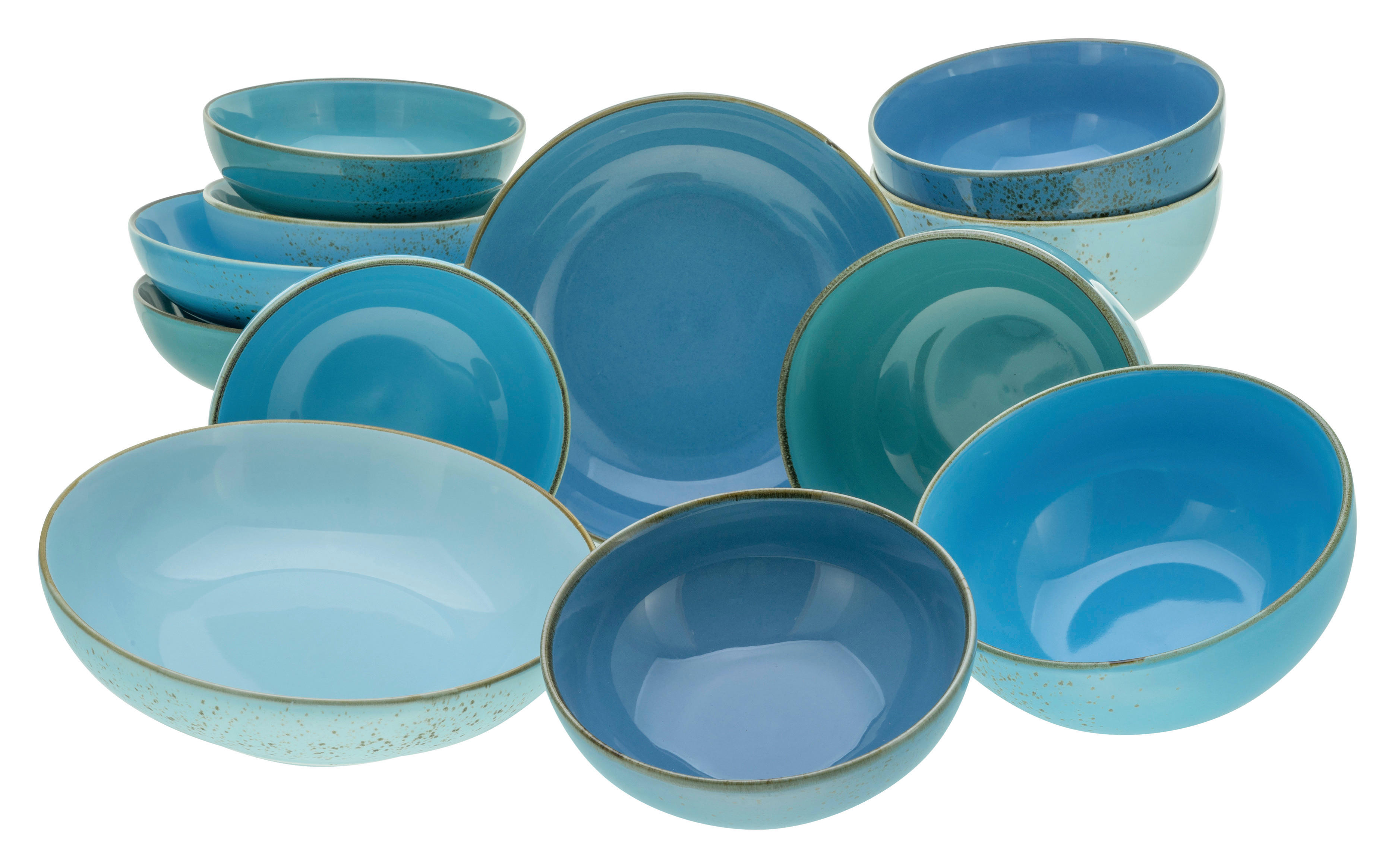 CreaTable Bowl-Set Nature Collection AQUA blau Steinzeug 12 tlg. Nature Collection AQUA - blau - CreaTable