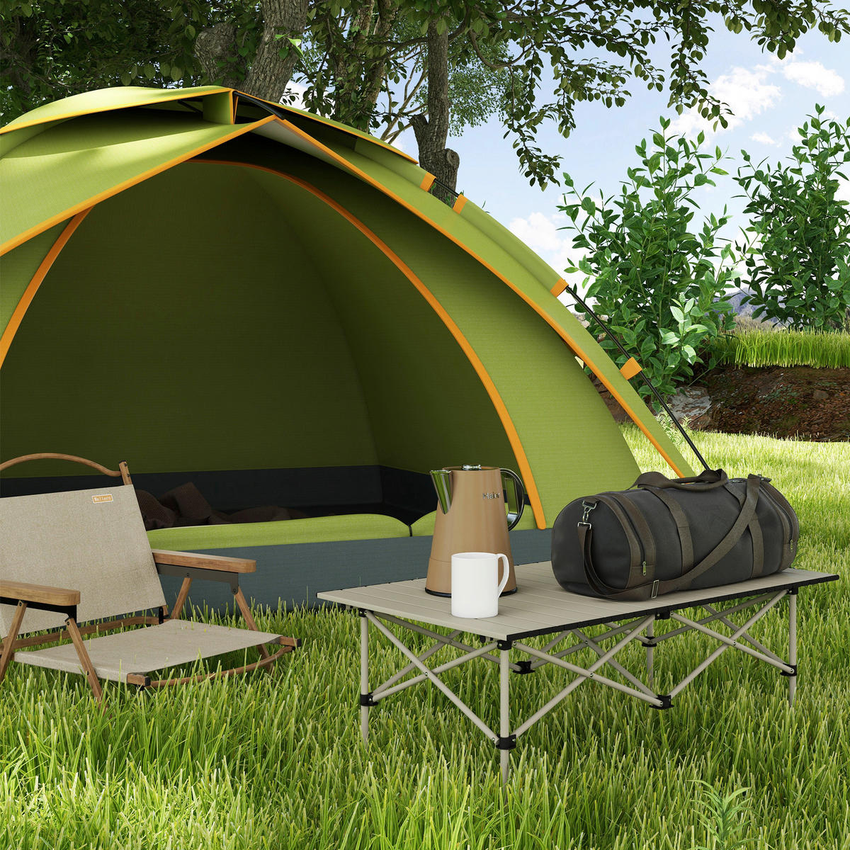 Outsunny Campingtisch khaki Aluminium B/H/L: ca. 55x50x95 cm Campingtisch - khaki (95,00/55,00/50,00cm) - Outsunny