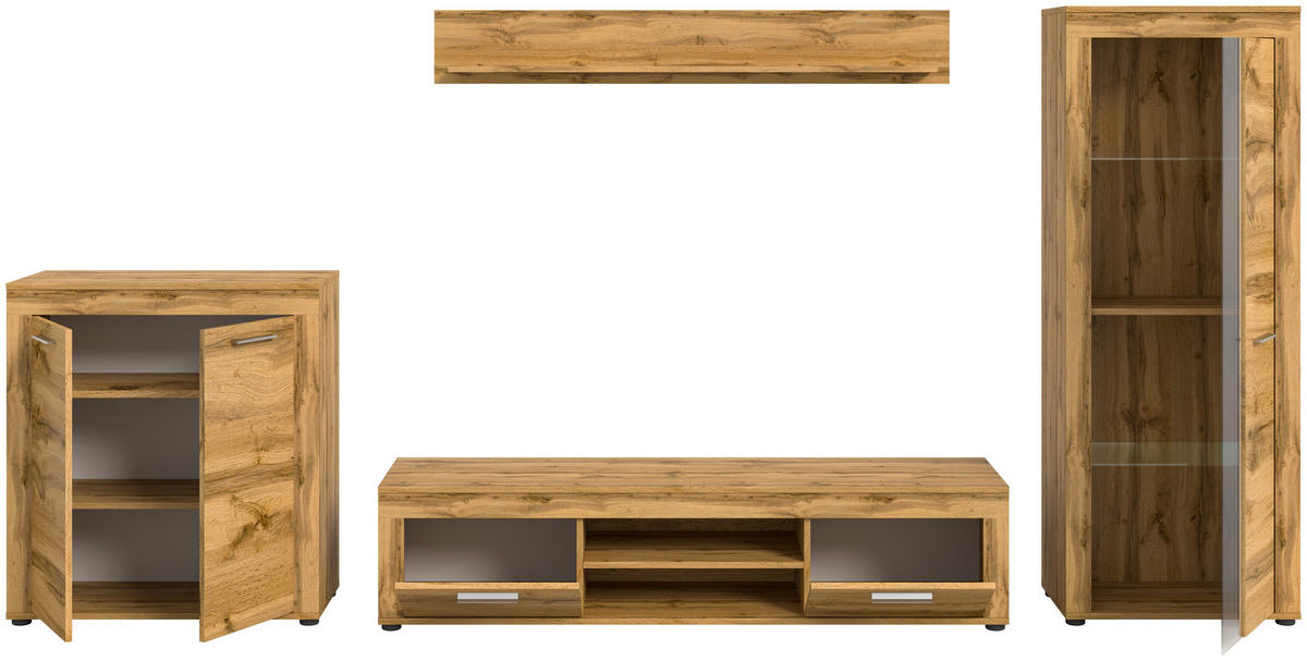 Wohnwand Jam Eiche Wotan Nachbildung B/H/T: ca. 330x159x35 cm Jam - Eiche (330,00/159,00/35,00cm) - xonox.home