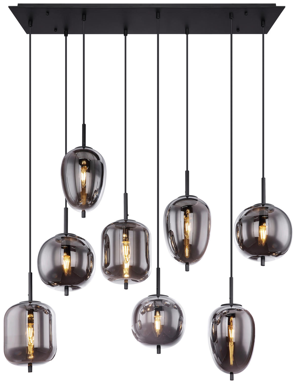 GLOBO Pendelleuchte BLACKY 15345-8 schwarz Metall Rauchglas B/H/L: ca. 34x120x94 cm E14 8 Brennstellen Pendelleuchte_Blacky 8flg. - schwarz (94,00/34,00/120,00cm) - GLOBO