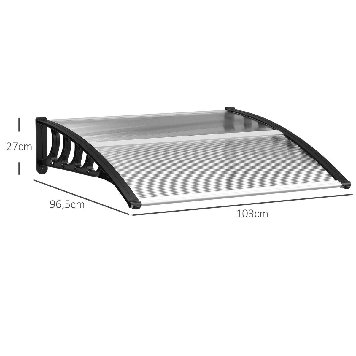 Outsunny Pultvordach transparent B/H/L: ca. 96,5x27x103 cm Pultvordach - schwarz/transparent (103,00/96,50/27,00cm) - Outsunny