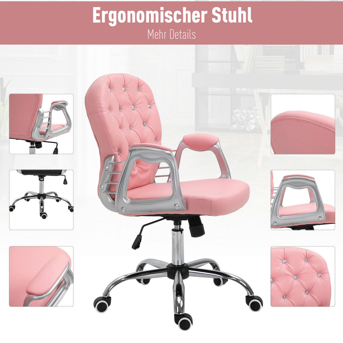 Drehstuhl 921-169V01PK rosa 921-169V01PK - rosa (60,50/59,50cm) - Vinsetto