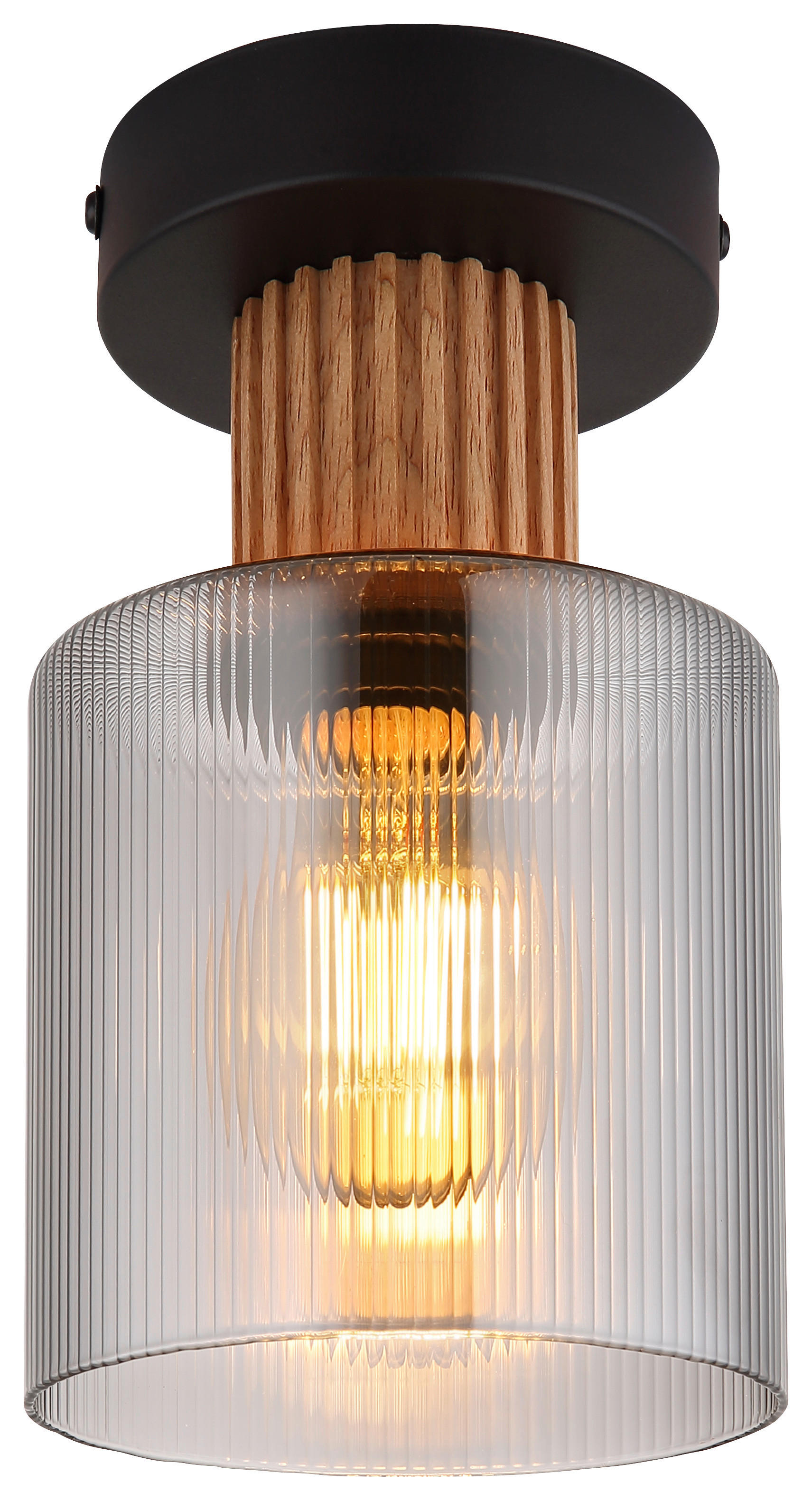 GLOBO Deckenleuchte dunkelbraun Rauch schwarz Holz Glas Metall H/D: ca. 21x12 cm 1 Brennstellen ALEIDIS - dunkelbraun/schwarz (12,00/21,00cm) - GLOBO