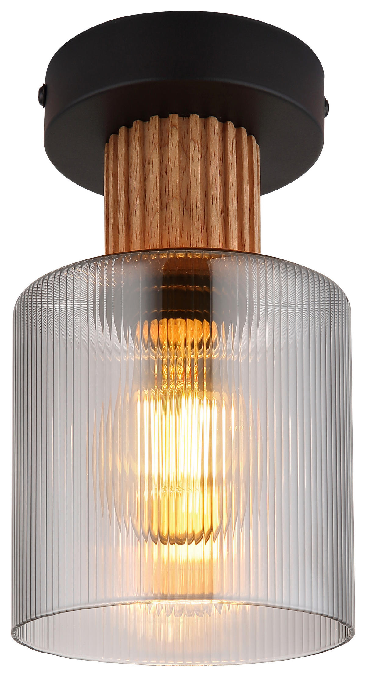 GLOBO Deckenleuchte dunkelbraun Rauch schwarz Holz Glas Metall H/D: ca. 21x12 cm 1 Brennstellen ALEIDIS - dunkelbraun/schwarz (12,00/21,00cm) - GLOBO