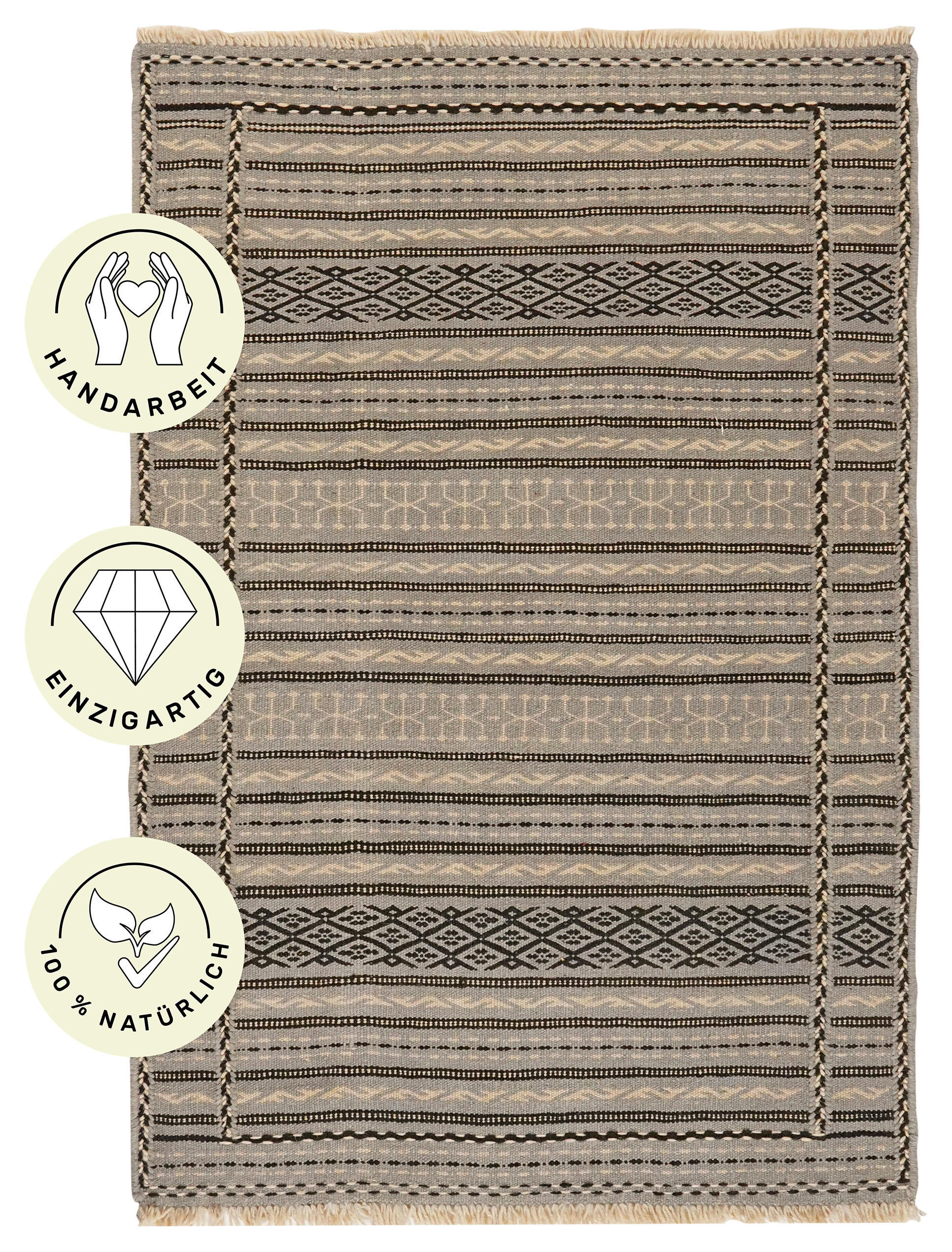 PersaTepp Teppich Kelim Kordi beige B/L: ca. 83x121 cm Kelim Kordi - beige/schwarz (83,00/121,00cm) - PersaTepp