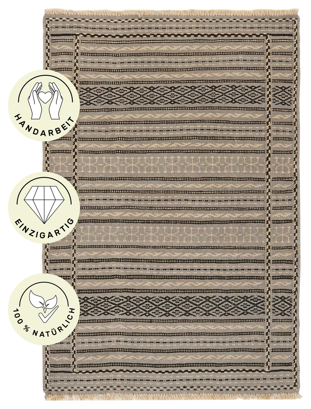 PersaTepp Teppich Kelim Kordi beige B/L: ca. 83x121 cm Kelim Kordi - beige/schwarz (83,00/121,00cm) - PersaTepp