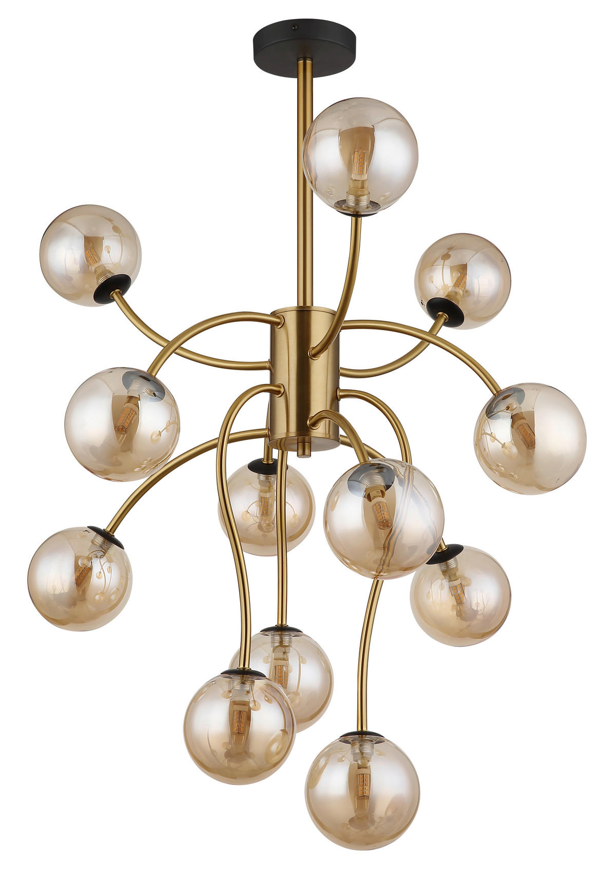 GLOBO Deckenleuchte gold messing amber Metall Glas H/D: ca. 93x62 cm G9 12 Brennstellen RIHA - gold/messing (62,00/93,00cm) - GLOBO