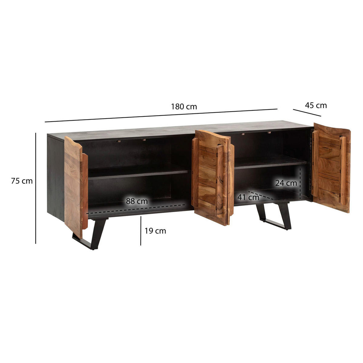Sideboard braun B/H/T: ca. 180x75x45 cm Sideboard - braun (180,00/75,00/45,00cm) - Wohnling
