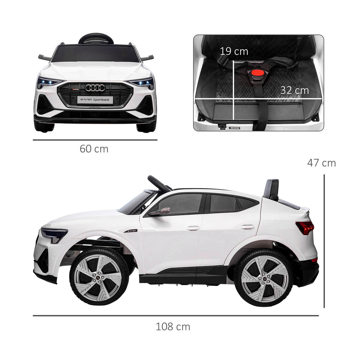 HOMCOM Kinder-Elektroauto weiß B/H/L: ca. 60x47x108 cm Kinder Elektroauto - weiß (108,00/60,00/47,00cm) - HOMCOM