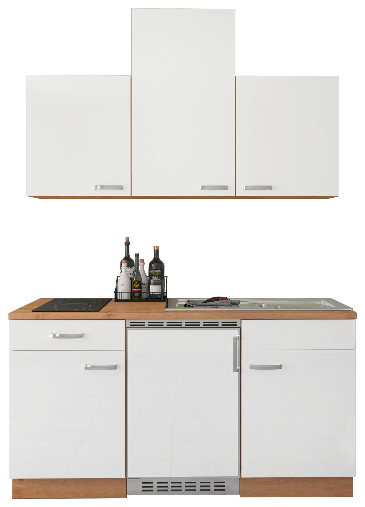 Singleküche Benno weiß Hochglanz B/H/T: ca. 150x230x60 cm Benno - Eiche/weiß (150,00/230,00/60,00cm)