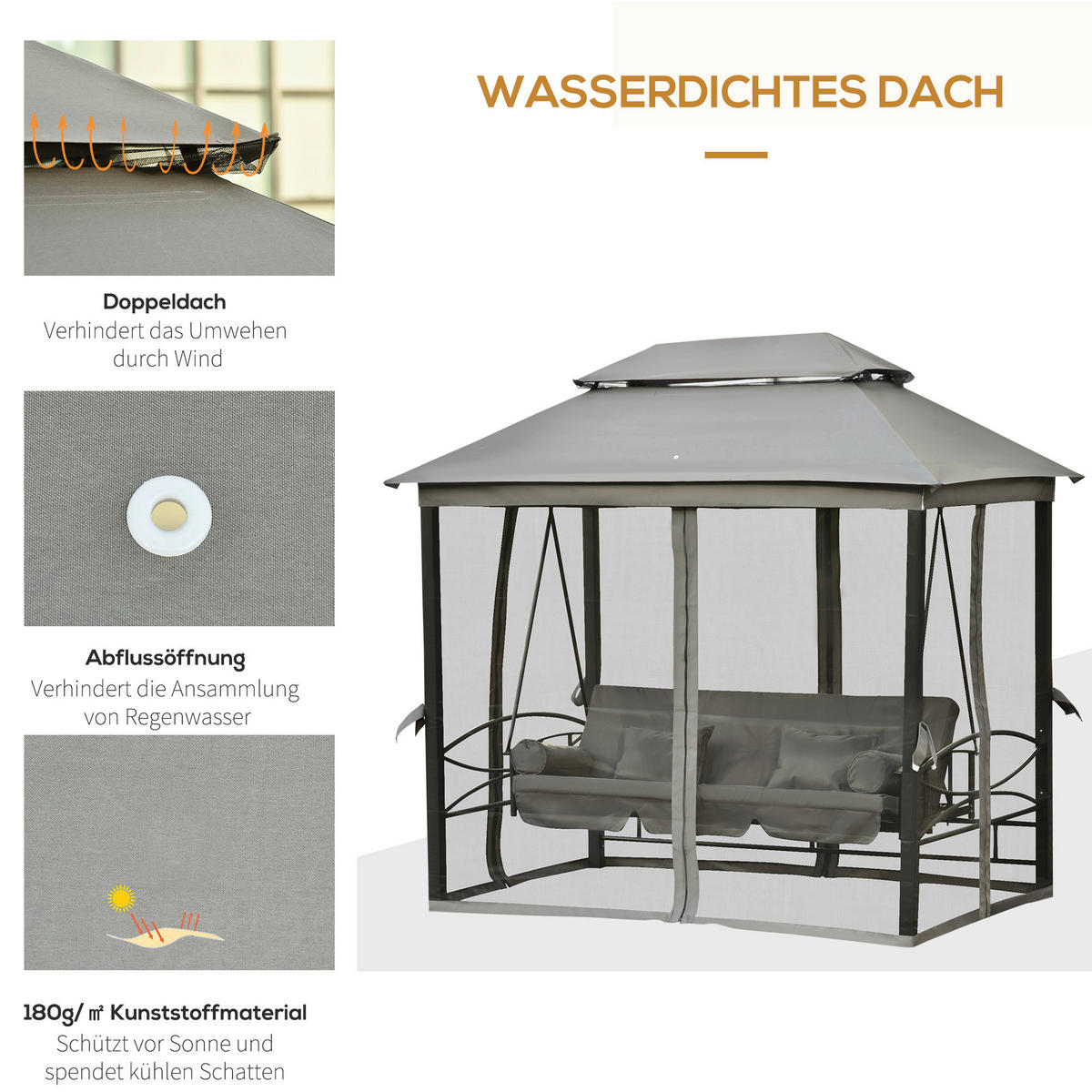 Outsunny Hollywoodschaukel grau Stahl B/H/L: ca. 172x248x256 cm Hollywoodschaukel - grau (256,00/172,00/248,00cm) - Outsunny