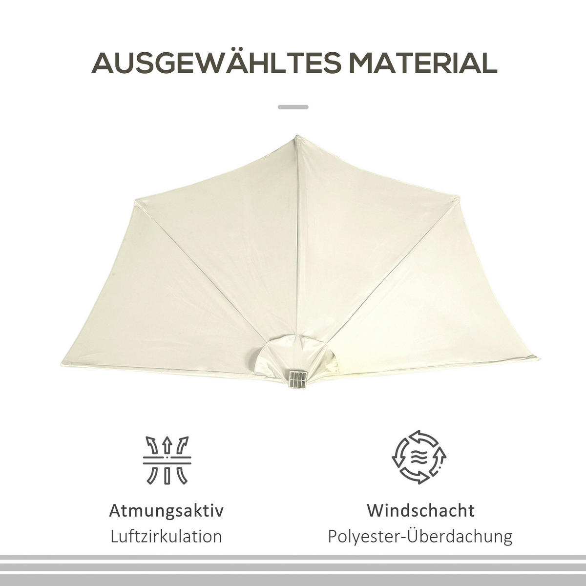 Outsunny Halbrunder Regenschirm beige Eisen B/H/L: ca. 135x240x270 cm Sonnenschirm_Halbrunder - beige (270,00/135,00/240,00cm) - Outsunny