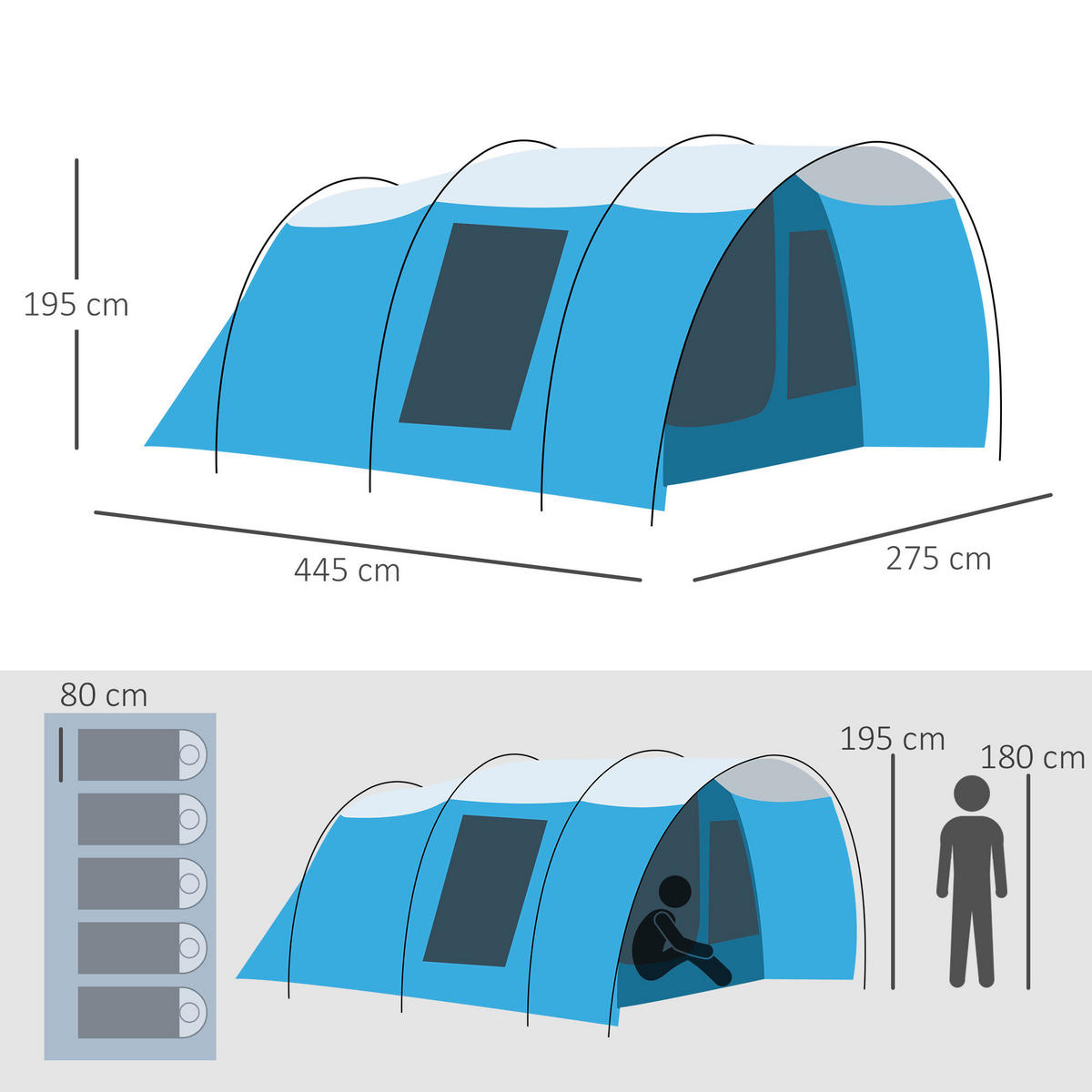 Outsunny Campingartikel B/H/L: ca. 275x445x195 cm Campingzelt - blau (195,00/275,00/445,00cm) - Outsunny